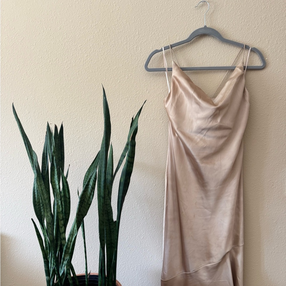 Revelry Kimora Satin Champagne Bridesmaid Dress